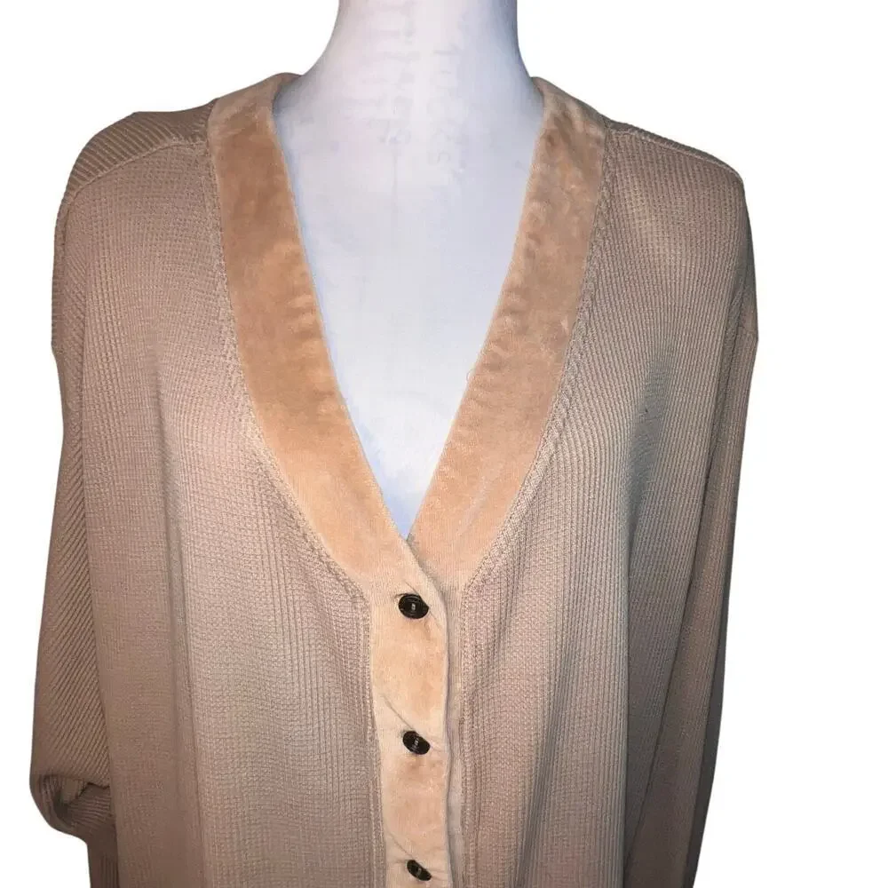 Venezia Jeans women 26/28 waffle knit velvet tan‎ cardigan Y2K Bohemian office